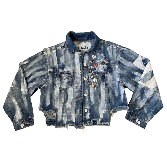 Wren + Glory Hand Painted Denim Jacket Fine and Balanced Festival Art Streetwear - Picture 3 of 13